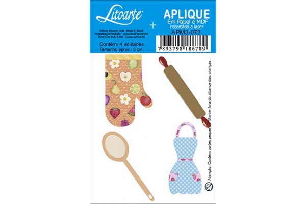 APLIQUE EM PAPEL E MDF COM 4 UNIDADE LITOARTE CULINARIA